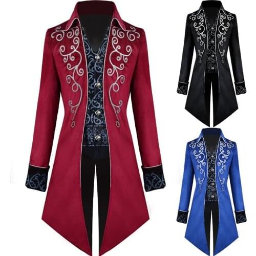 New Halloween Carnival Gothic Coat for Men Medieval Cosplay Mens Party Tuxedo Punk Adult Clothing Middle Ages Costumes