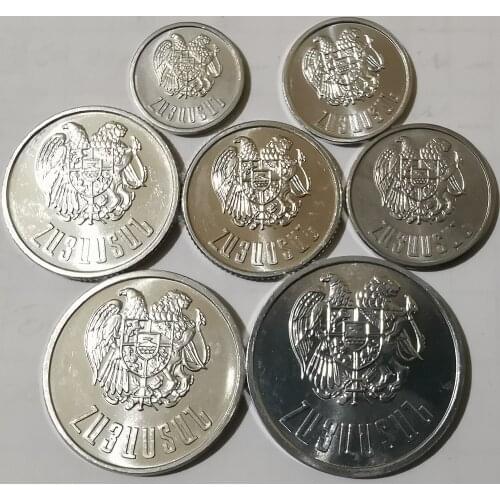 Set 7 Pcs Armenia Aluminum Coin 10 Cents-5 Dramunc 100% Real Original Coins Genuine Collection Coins Unc 1994