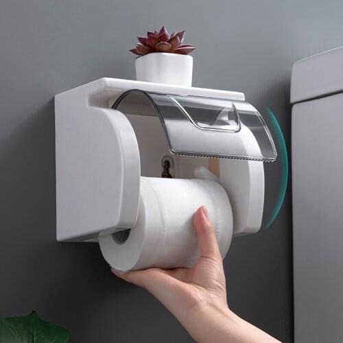 Wall Mounted Roll Paper Holder For Bathroom Paper Organizer Tissue Box With Non-slip Storage Table Bathroom Accessories