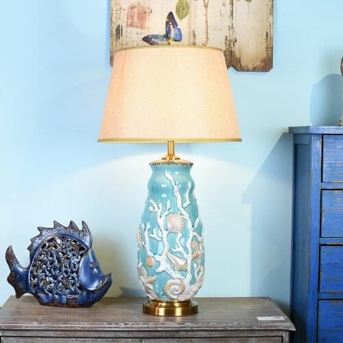 American Hand-painted White Coral Table Lamp Living Room Bedroom Bedside Led Ceramic Table Lamp Nordic Led Table
