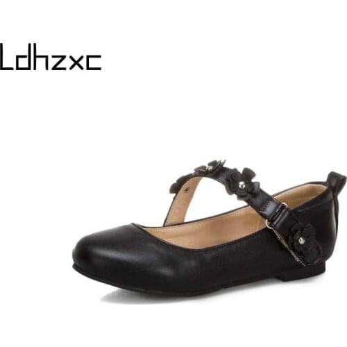 LDHZXC 2021 New Black Flat Heels Shoes Women Pumps Fashion Pu Leather Platform Shoes Woman Round Toe Sweet Casual Shoes Mujer