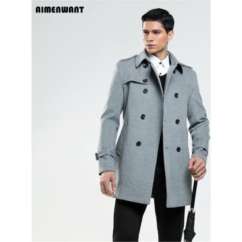AIMENWANT New Arrival 2018 double breasted woolen coat male business imitation wool coat mens British customize outwear