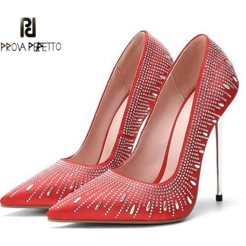 Autumn New Pointed Shallow Mouth Stiletto High Heels Red High Heels Catwalk Nightclub Satin Diamond Single Shoes Wedding Shoes
