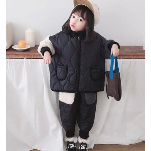 3-12 years girl cotton sets childen autumn warm new lambswool patchwork coat + pants 2pcs sets kids suits girl clothes ws1309