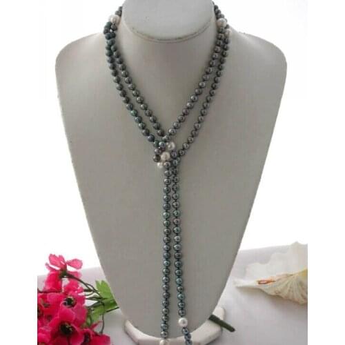 7-8mm black white round freshwater pearl necklace 65inch