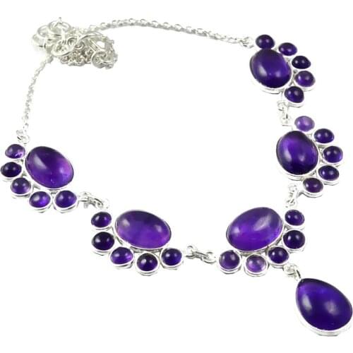 NiaoZaiFei YunZaiKan Nature Amethyst Necklace 925 Sterling Silver, 43 cm, MHBNE0049