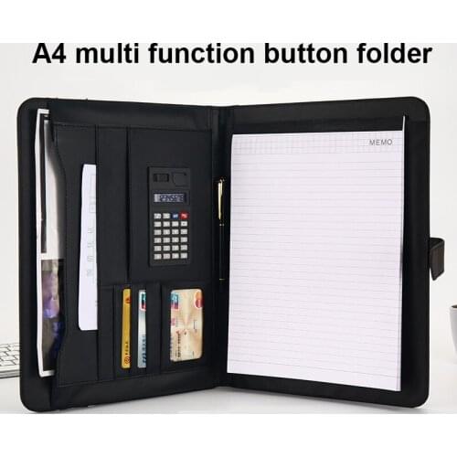 A4 Leather Folder Multifunctional Pu Business Document Folder Sales Office Materials Organizer Calculator Office Supplies