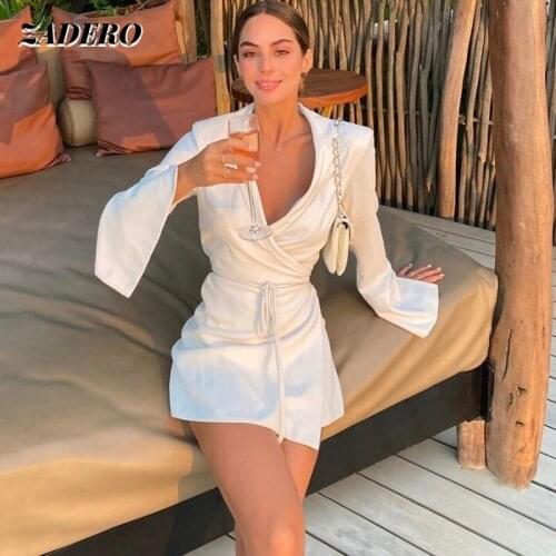 Sexy Satin Long Sleeve Shirt Dress Women Summer New V Neck Waist Lace Mini Dresses Elegant Ladies Solid Shirt Dress Vestidos2021