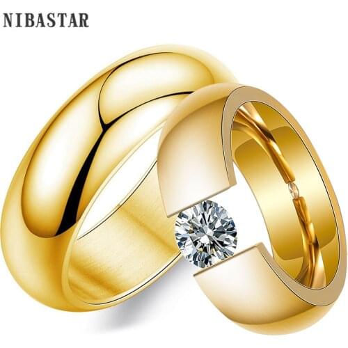 Custom Unique Gold Color Ring For Couple Smooth Stainless Steel Rings For Christmas Gift DIY Engraving Promise Men Women Jewelry