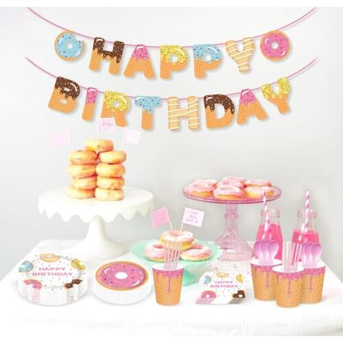 Doughnut Paper Cake Topper Cupcake Toppers Disposable Tableware Donut Theme Party Decorations Children Baby Shower Supplies