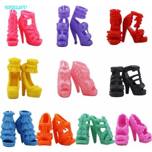 10 Pairs Colorful Shoes Mixed Style Assorted High Heels Sandals Outfit Dress Clothes Accessories For Barbie FR Kurhn Doll Toy
