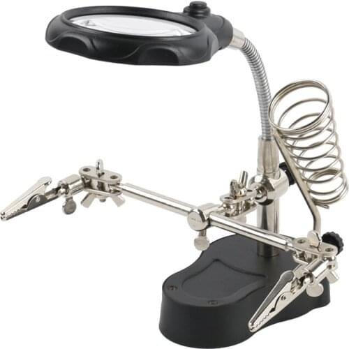 LED Welding Magnifying Glass Auxiliary Clip Magnifier Hand Soldering Solder Iron Stand Holder Station Soldering Repair Tool
