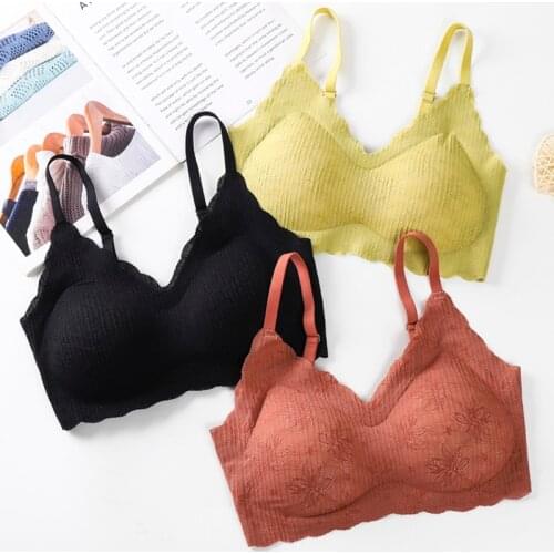 Thailand Latex Seamless One Piece Flowers Lace Underwear Adjustable Strap Sports Fashion Bra For Women