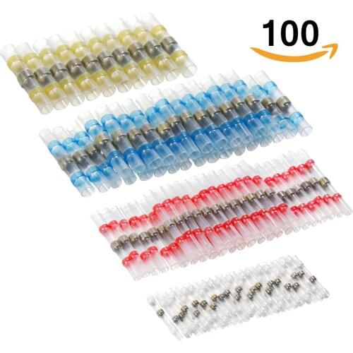 100pcs/50pcs Heat Shrink Connect Terminals Wire Insulated Butt Connectors,Waterproof Solder Sleeve Tube Crimp Terminals Kit box