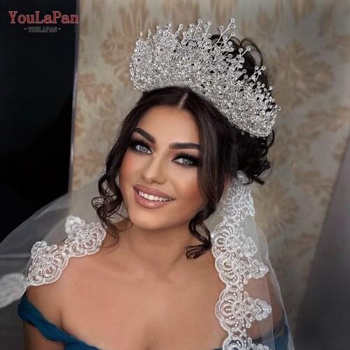 TOPQUEEN HP193P Luxury Bridal Tiara Rhinestone Headband Jeweled Headbands Wedding Hair Piece Bridal Hair Jewelry Wedding Crown
