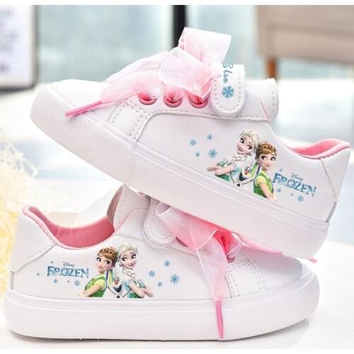 Disney girls frozen princess shoes white Bow canvas shoes non-slip soft bottom sports casual shoes pu for girl gift