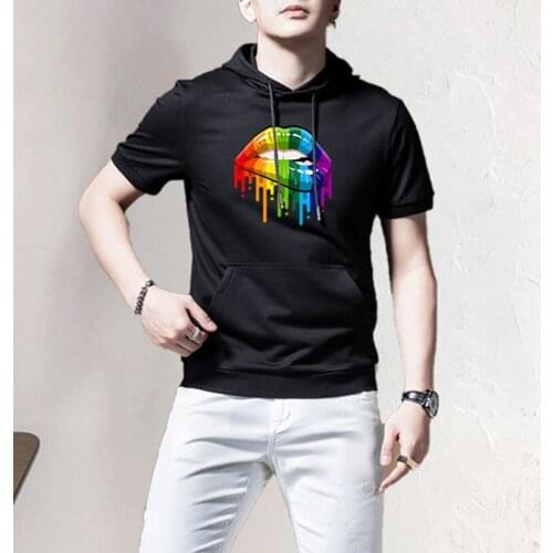 Unique Colored lips Design Men Hoodie T-shirts Five styles Plus Size Summer Short Sleeves Clothes Tops