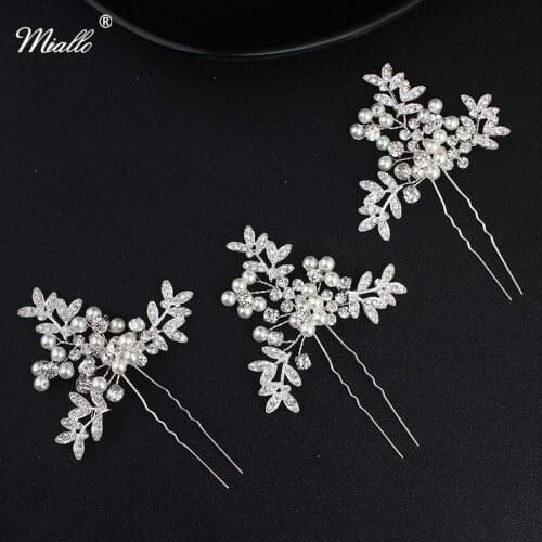 Miallo 9pcs/lot Rhinestone Pearls Women Hairpins Fashion Hair Forks Wedding Accessories Hair Jewelry Hairpieces Brides tiara