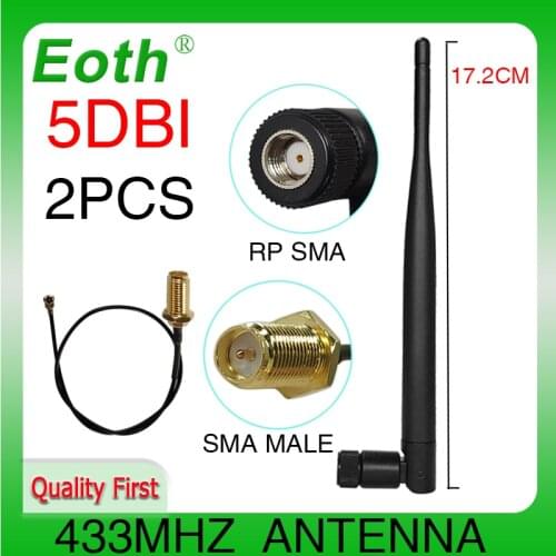 433Mhz lora Antenna lorawan 2p5dbi RP-SMA Connector antena 433 mhz antenne for lora lorawan 433m + 21cm SMA Male Pigtail Cable