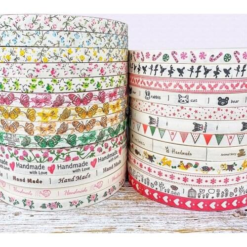 5 Yards 15mm Cotton Ribbon Handmade Flower Pattern Printed Cotton Ribbons For Christmas Wedding Decoration DIY Sewing Fabric