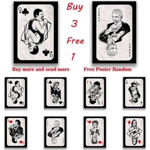 Singer Card Abstract Modern Poker white coated paper Painting Poster Art for Home Room Bar Decor Wall Stickers