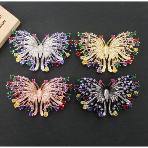 APDGG 38x60mm gold plated multi color Cz micro butterfly brooch