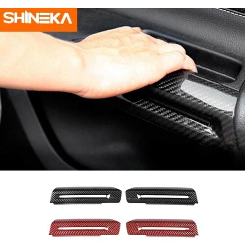 SHINEKA Auto Carbon Fiber Interior Door Armrest Decoration Cover Stickers For Ford Mustang 2015 2016 2017 2018 Car Accessories