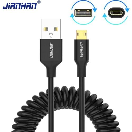 Car Cable Reversible Micro USB Flexible extension 1.5M Fast Charging Spring cord Cable for Samsung Xiaomi Android Phone