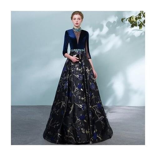 Royal blue velvet beading jacquard flower bird medieval dress Renaissance Gown queen costume Victorian /Marie belle Ball