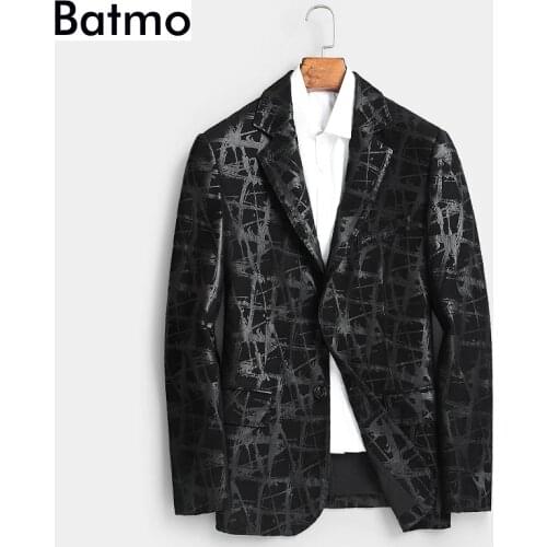Batmo 2018 new arrival autumn high quality sheepskin jackets men,mens real leather plaid blazer men plus-size L-4XL