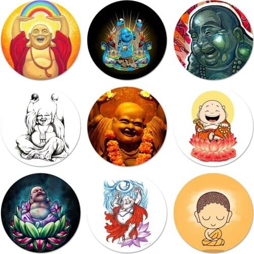 Be Happy Little Buddha Icons Pins Badge Decoration Brooches Metal Badges For Backpack Decoration 58mm