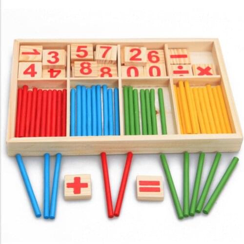 Counting Sticks Wooden Building Block Montessori Mathematical Kids Education Toy