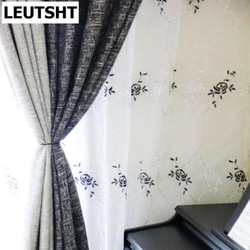 White Black Rose Tulle Curtains Sheer for Living Princess Room Bedroom Window Embroidered European Luxury Floral Curtain Drapes