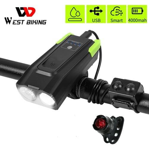 WEST BIKING Bicycle Front Light Set Smart Induction Bike Lamp 4000mAh USB Cycling FlashLight 800 Lumen Bike Light with Horn