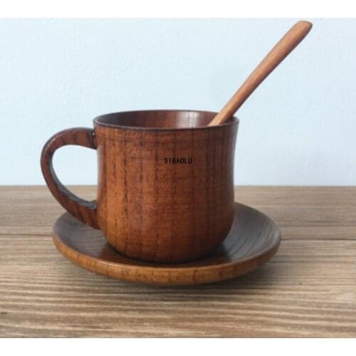 Hot 3Pcs/Set Wooden Cup Saucer Spoon Set Coffee Tea Tools Accessories