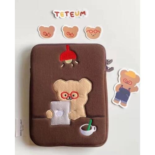 IPad Sleeve Cute Laptop Tablet Pouch iPad Pro 12.9 11 Inch Air 4 10.9 2020 Cartoon Glass Bear Case Cover Ins Girls Travel Bag