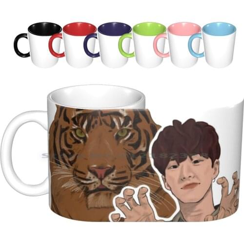 Hoshi Horanghae Ceramic Mugs Coffee Cups Milk Tea Mug Seventeen Fanart Random Kpop Art Svt Carat Hoshi Tiger Green Horanghae