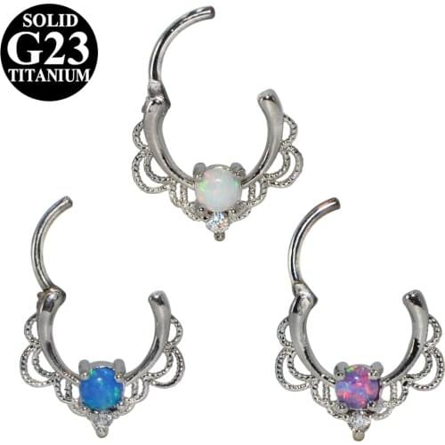 1pcs Titanium Shaft Opal Septum Rook Clicker Ring BCR Nose Clip Ring Lip Hoop Ring Fashion Body Piercing Jewelry 16G For Women