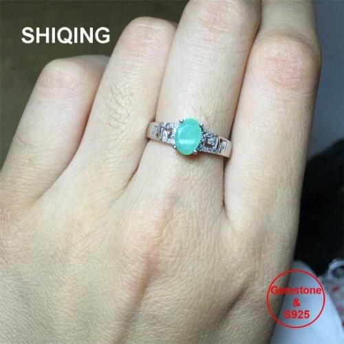 SHIQING Nature green emerald ring, anniversary ring, may birsthstone band gemstone ring for women