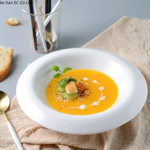 Western-style pure white ceramic round soup plate 8.5 inch/10.5 inch soup bowl and salad bowl Home Dessert Fruit Bowl Pasta Bowl