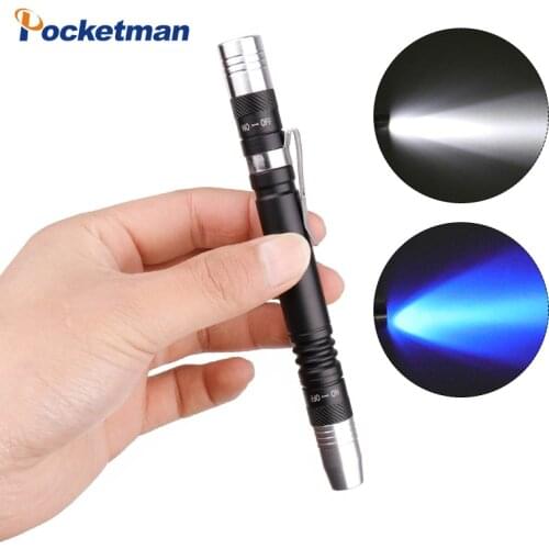 Mini Pen UV Flashlight 2 in 1 Multifunctional 395nm Ultra Violet Torch Lanterna White Purple Light Detector Torch Use 2*AAA