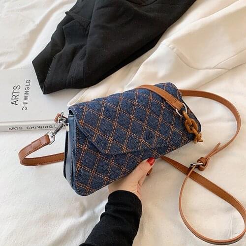 Fashion denim small square bag designer shoulder bag personalized embroidery thread woman diagonal small bag handbag purse Bolsa