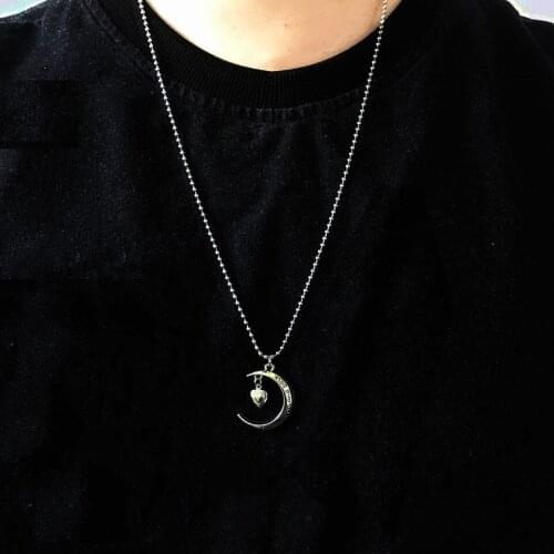 New Girl Moon Pendant Stainless Steel Necklace, Long Chain Heart Shaped Jewelry Sweetheart for Women Man Friendship Girl Gifts
