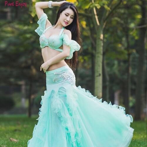 New Adult women Belly Dance Costume Oriental bellydance skirt Stage Performance 2pcs Bra+Skirt set Bellydancing Wear