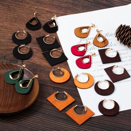 New Vintage Lightweight Wooden Drop Earrings Korean Geometric Cute Dangle Earrings for Women Girls 2020 Summer Fashion Jewelry