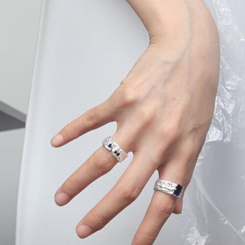 Origin Summer Unique Design Irregular Blue Cubic Zircon Ring for Women Girls Retro Wide Open Adjustable Metal Ring Jewellery