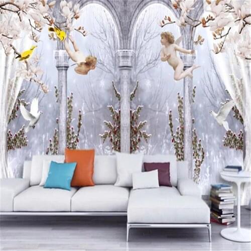 Custom 3d European Wall Covering Wallpaper Elegant Angel Roman Column Dove Character Home Decor Painting Mural Wallpapers