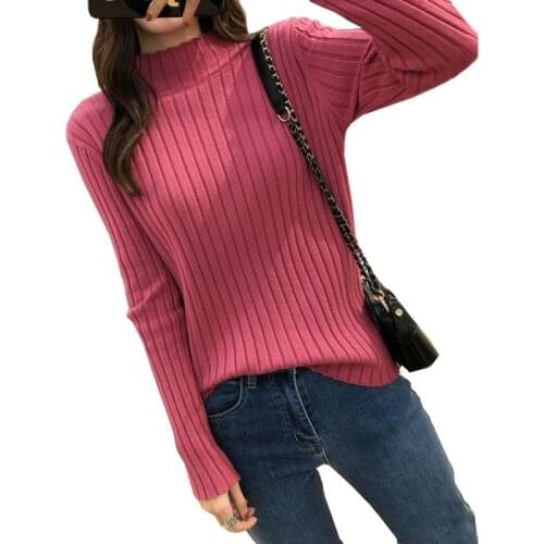 Pullover Ribbed Knitted Sweater Autumn Winter Clothes Women 2021 New High Neck Long Sleeve Slim Basic Sweaters Tops Female