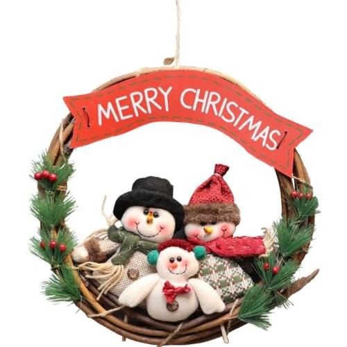 Christmas Wreath Rattan Ring Pendant Door Hanging Old Snowman Deer Christmas Decoration Hanging Garland