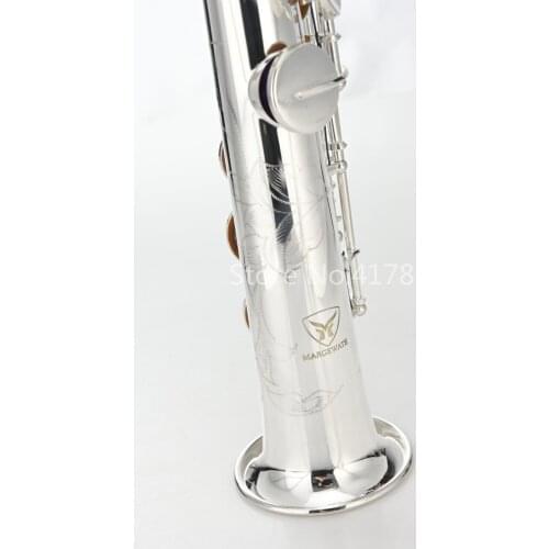 MARGEWATE New Straight Pipe Soprano Saxophone Brass Silver Plated B Flat Sax Playing Musical Instrument with Mouthpiece